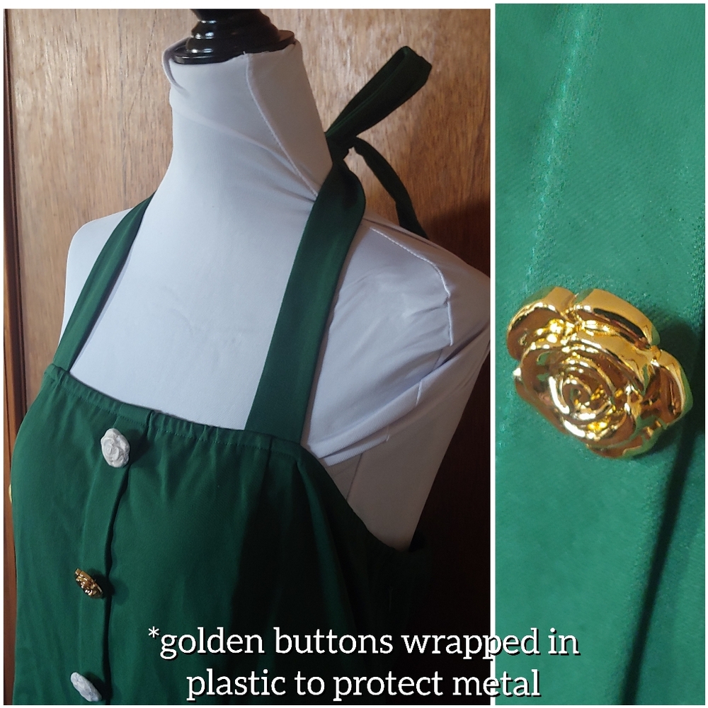 NWT Zesica Green Halter Square Pleated Skirt Gold Button Swing Mini Dress XL - Picture 5 of 15